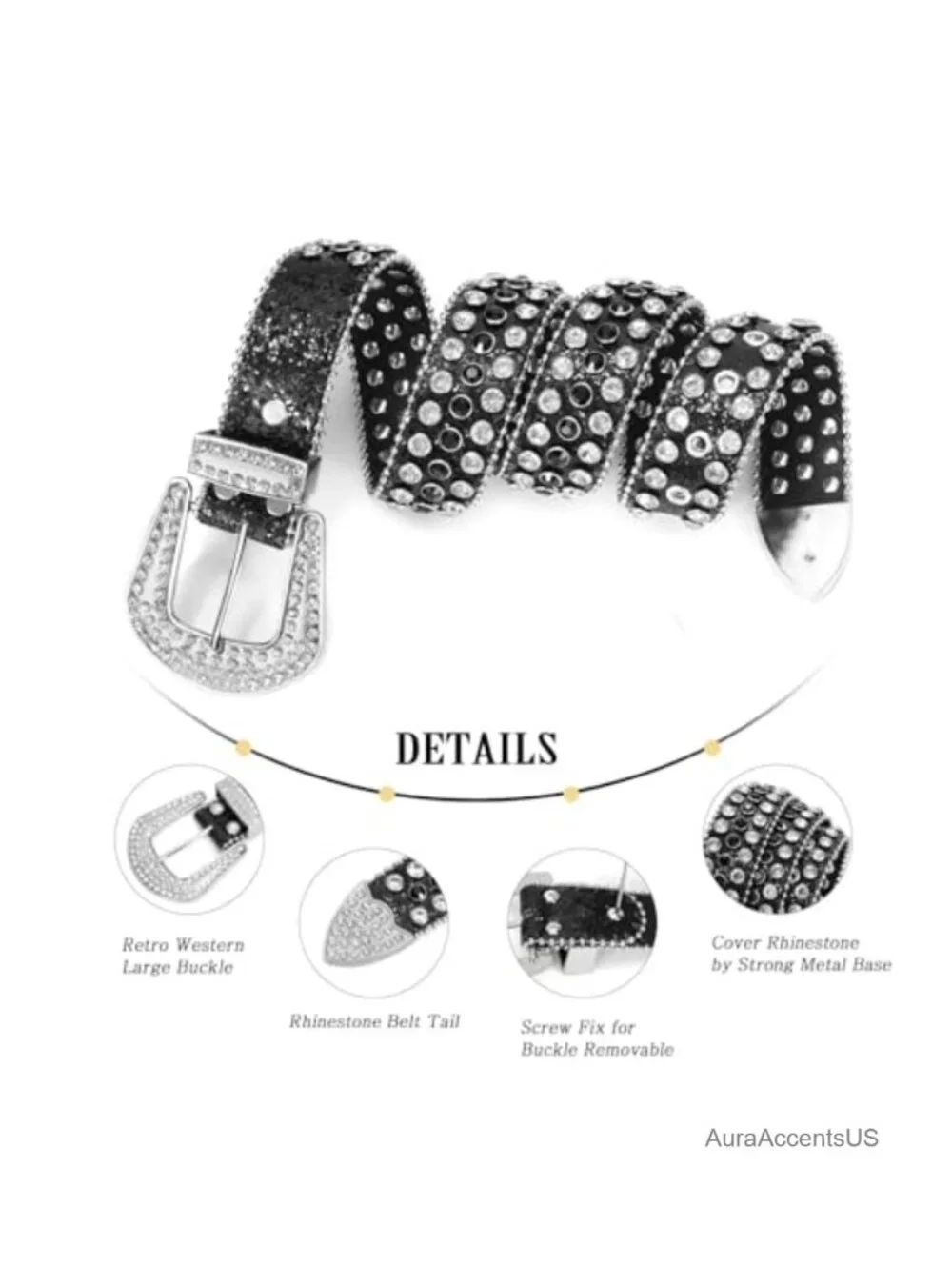 Studded Rhinestone Belt Faux Leather Western Cowgirl Y2K Bling